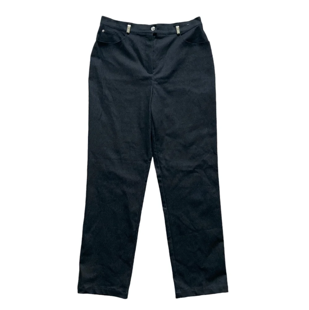 SOLD St John Sport Mary Gray Black denim stretch straight high rise pants casual - Picture 1 of 16